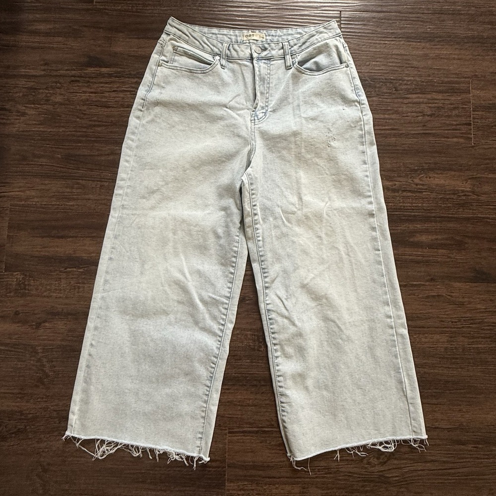 OAT New York High Rise Wide Leg Jeans Light Wash Raw Hem Size 10 / 30